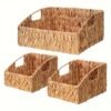 049ba6ea-2426-4e65-a14e-326ccffde60f.jpg Set of 3 Handwoven Water Hyacinth Storage Baskets with Built-In Handles - Versatile Wicker Organizer for Shelves, Bedroom, Bathroom, Laundry Room & Kitchen, Storage Bins for Home Organization
