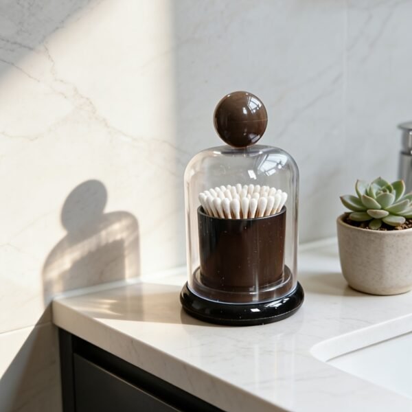 0a225e8c-0d8d-4d3d-ae6d-a1e95359cdd0.jpg 2pcs Multi-Purpose Swab & Toothpick Holder with Dustproof Clear Dome Lid, 2pcs Minimalist Acrylic Storage Organizer