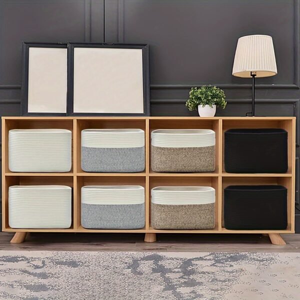 0c3332c5e2eb987b291ed984a35fb1b5.jpg 1pc Storage Basket, Woven Storage Basket, Cotton Rope Basket for Organizing, Shelf Decoration Basket, Book Basket, Towel Basket, Living Room Storage Box, Shelf Baskets