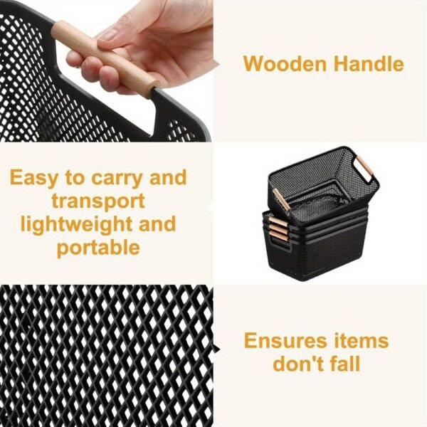18dc68c41bae4b69979769d1acc3b075-goods.jpeg 4pcs Plastic Woven Storage Baskets | Stackable Breathable Storage Boxes, Suitable for Kitchen Food Pantry & Bedroom Wardrobe | Lightweight and Durable, Shelf Baskets