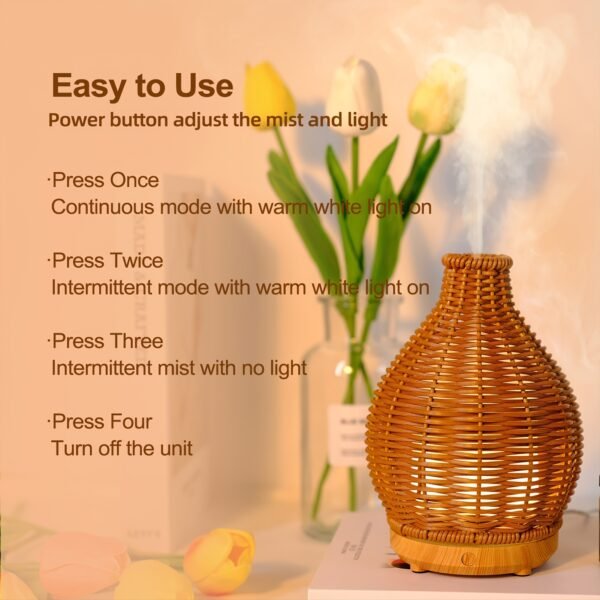 43b8f41a5708f25935254d2567c7a888.jpg 1pc aroma diffuser, Rattan Look Essential Oil Diffuser with Waterless Auto Shut-off Protection for Aromatherapy and Humidification