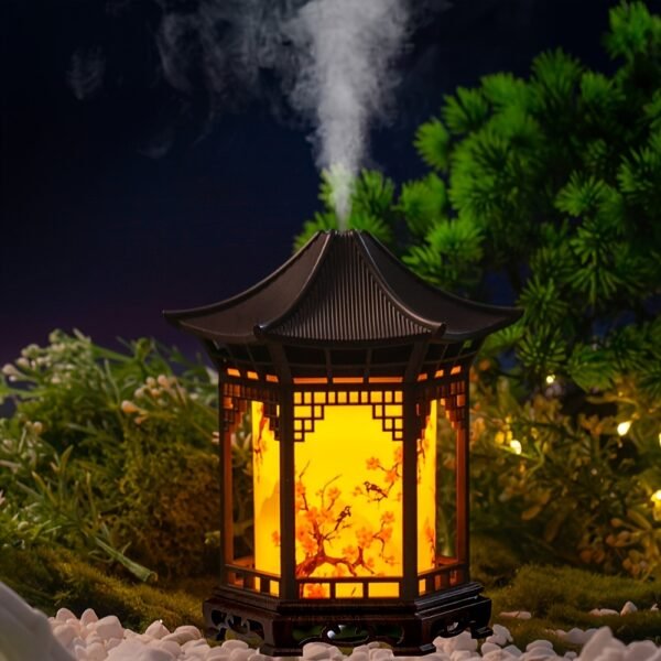 4ff37308-8792-4148-b7c4-9e7b07608bd3.jpg USB-Powered Chinese-Style Pavilion Humidifier & Aroma Diffuser with Night Light - Quiet Two-in-One Machine, Top-Fill Tank, Low Voltage Operation for Bedroom