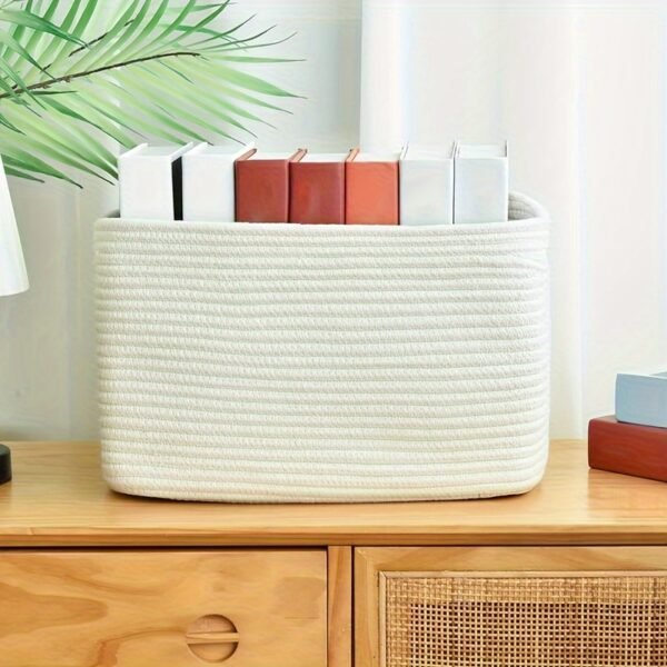 6c0f36a4e2d67668a27278584de0e34d.jpg 1pc Storage Basket, Woven Storage Basket, Cotton Rope Basket for Organizing, Shelf Decoration Basket, Book Basket, Towel Basket, Living Room Storage Box, Shelf Baskets