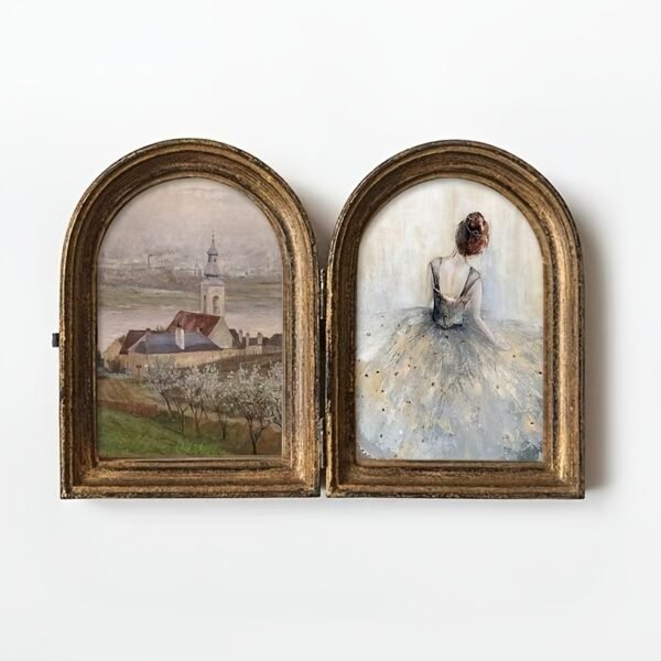 A vintage double arch resin picture frame, vintage style tabletop decoration, art background mural, elegant modern home wall hanging decoration