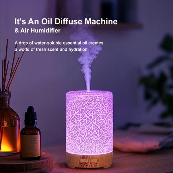 1pc Ultrasonic Humidifier with a 150Ml Capacity Featuring a Cracked Design, Small Aroma Diffuser Available in White, Light Wood Grain, And Dark Wood Grain Colors