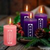 b8f3586ed7734e87aae443eebeeafc19-goods.jpeg 5.08X7.62 cm for Advent Pillar Candles, Autumn And Winter Home Decoration, 3 Purple And 1 Pink Festive Celebration Candles, Candle Set Suitable for Advent Wreaths And Christmas Decorations, Long-Lasting Slow-Burning Dripless Wax Candles