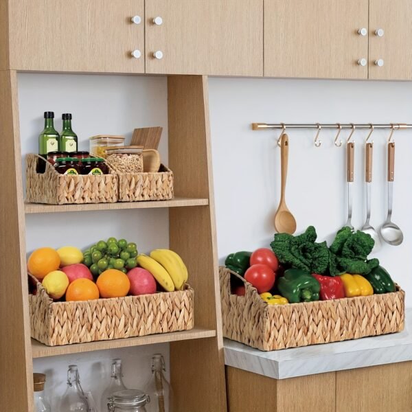 ba6ba7a2-3ab8-4b0b-be1c-37325698429c.jpg Set of 3 Handwoven Water Hyacinth Storage Baskets with Built-In Handles - Versatile Wicker Organizer for Shelves, Bedroom, Bathroom, Laundry Room & Kitchen, Storage Bins for Home Organization