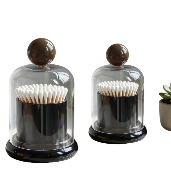 db1b121a-4087-44cc-b92d-167dc0907e36.jpg 2pcs Multi-Purpose Swab & Toothpick Holder with Dustproof Clear Dome Lid, 2pcs Minimalist Acrylic Storage Organizer