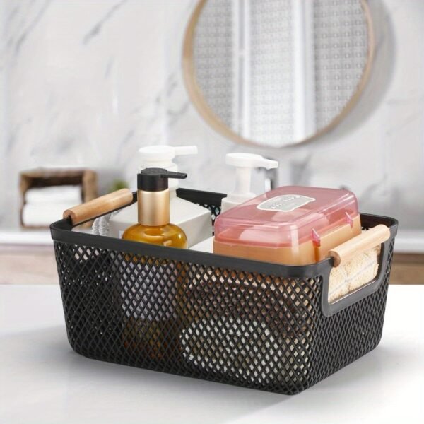 e255909c35e746ef9b2b667a75b2f997-goods.jpeg 4pcs Plastic Woven Storage Baskets | Stackable Breathable Storage Boxes, Suitable for Kitchen Food Pantry & Bedroom Wardrobe | Lightweight and Durable, Shelf Baskets