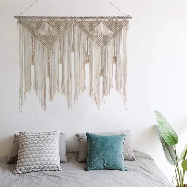 Macrame Wall Hanging Handwoven Bohemian Cotton Rope Boho Tapestry Home Decor Gray(wood & rope not)