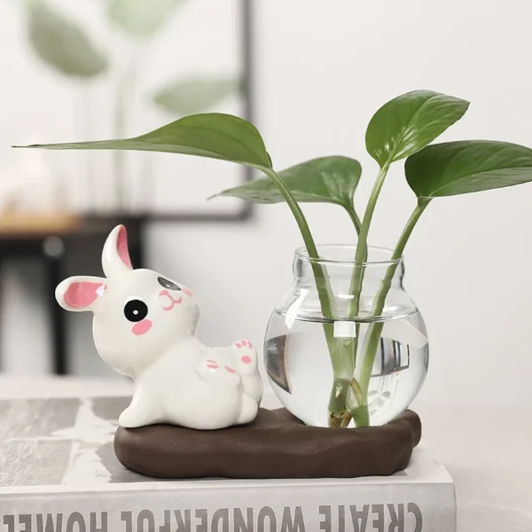 my-11134207-820ld-mg3gsdj2ytjf97.webp Hydroponic Glass Vase Ornament Cartoon Rabbit Tabletop Small Plant Flower Pot Wooden Base Pasu Gelas Kaca Home Deco
