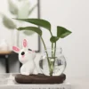 my-11134207-820ld-mg3gsf8515or00.webp Hydroponic Glass Vase Ornament Cartoon Rabbit Tabletop Small Plant Flower Pot Wooden Base Pasu Gelas Kaca Home Deco