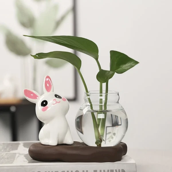 my-11134207-820ld-mg3gsf8515or00.webp Hydroponic Glass Vase Ornament Cartoon Rabbit Tabletop Small Plant Flower Pot Wooden Base Pasu Gelas Kaca Home Deco