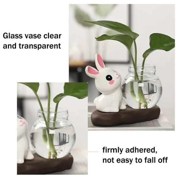 my-11134207-820lh-mg3gspb60wsr25.webp Hydroponic Glass Vase Ornament Cartoon Rabbit Tabletop Small Plant Flower Pot Wooden Base Pasu Gelas Kaca Home Deco