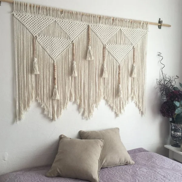 Macrame Wall Hanging Handwoven Bohemian Cotton Rope Boho Tapestry Home Decor Gray(wood & rope not)