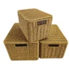 Rattan Basket with Lid Hand-Woven Wicker Basket Rattan Storage Box Clothes Toy Organizer