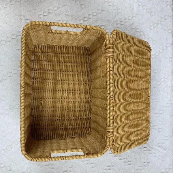 Rattan Basket with Lid Hand-Woven Wicker Basket Rattan Storage Box Clothes Toy Organizer