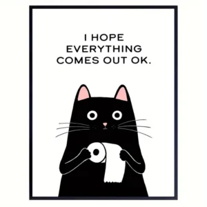 sg-11134201-7rene-m8vqiwlif2lj10.webp Cat Canvas Wall Art - 'Hope All Is Well' - Unframed Animal Themed Poster for Home Office, Bathroom, Living Room, Bedroom - Ink Art Decor, Modern, Vintage Style Décor