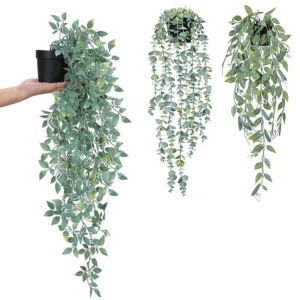 Artificial Vine Plants With Flowerpot Hanging Ivy Green Leaves Garden Decoration Fake Greenery Plant