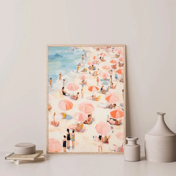 Summer Tiny People Swimming in Ocean Posters Print Canvas Painting Modern Minimalist Wall Art Bedroom Home Décor