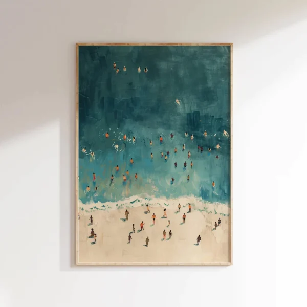 Summer Tiny People Swimming in Ocean Posters Print Canvas Painting Modern Minimalist Wall Art Bedroom Home Décor