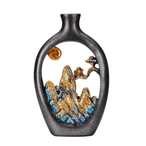 New Chinese Resin Home Decorations Living Room Entrance Zen Ornaments Dried Flower Vase Crafts Hollow Flower Arrangement