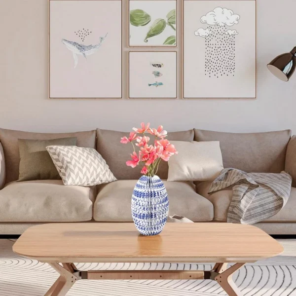 Light Luxury New Chinese Blue White Porcelain Pattern Honeycomb Paper Vase Creative Jewelry Ornaments