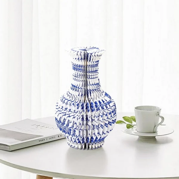 Light Luxury New Chinese Blue White Porcelain Pattern Honeycomb Paper Vase Creative Jewelry Ornaments
